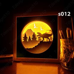 dinosaurs paper cut light box template, shadow box, 3d papercut lightbox svg file diy, cutting cricut