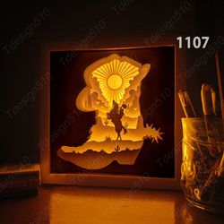cowboy paper cut light box template, shadow box, 3d papercut lightbox svg file diy, cutting cricut