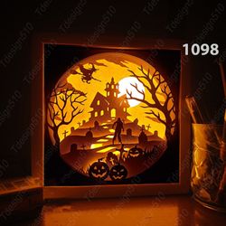 halloween paper cut light box template, shadow box, 3d papercut lightbox svg file diy, cutting cricut