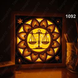 zodiac libra paper cut light box template, shadow box, 3d papercut lightbox svg file diy, cutting cricut