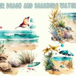 summer beach and seashore watercolor png