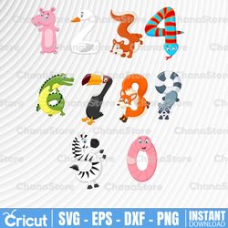 cartoon animals svg, animal number svg, cartoon number svg, party number svg, animals svg bundle, svg, png, eps, dxf