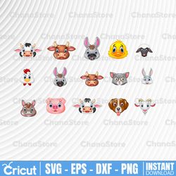 barnyard animal face bundle png files, farmhouse clipart, farm clip art, cow, chicken, duck, pig, sheep png