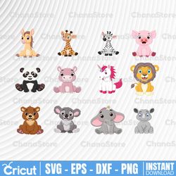 cartoon animals svg, animals for kids svg, forest animal clip art, wild cute garden unicorn raccoon bear graphic svg
