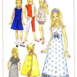 Simplicity 6275 doll pattern Wardrobe for 9 inch little girl dolls such as SKIPPER and LIL Sister Digital download PDF