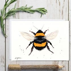 Watercolor bee painting, drawing bumblebee watercolor bees painting flowers original art by Anne Gorywine