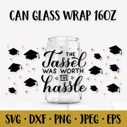 Funny graduation hats can glass wrap SVG. Graduate glass can