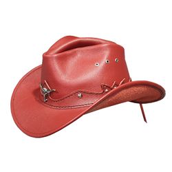country cowboy red leather hat