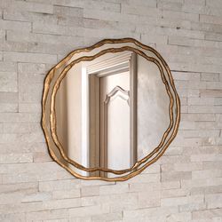 Accent mirror bronze frame Irregular mirror wall decor Aesthetic mirror Wavy wall mirror