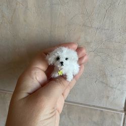 Miniature maltese dog mini maltipoo toy ooak puppy doll pet friend custom dog figurine dollhouse miniatures handmade