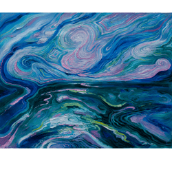 Aurora Borealis Painting Abstract Original Art Impressionist Art Impasto Painting Blue Painting 24"x32" by Ksenia De