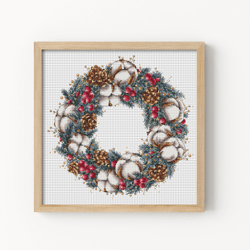 Winter Wreath Cross Stitch Pattern, Christmas Wreath Cross Stitch Chart, Cotton Cross Stitch, Cute Cross Stitch, PDF