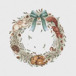 forest animals cross stitch pattern, wreath cross stitch chart, cute cross stitch, funny cross stitch, digital pdf file