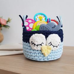 Blue Owl storage basket baby.  Toy storage. The eco owl Nursery storage basket.  Kawaii room decor