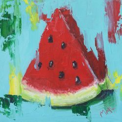 Watermelon Oil Painting Fruit Painting KitchenWall Art Impasto Original Painting 6x6''