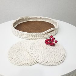 serving tray 2 napkins serving dish crochet coaster coffee tray table decoration cotton tray gift