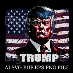 Donald Trump on the Background Flag of America Digital file SVG,Png,Ai,EPS,PDF files Sublimation Digital File