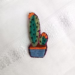 Cactus Brooch Plant Brooch Handmade Brooch Embroidery Brooch Accessory Floral Brooch Pin