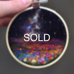 (9cm) Embroidered and needle felted Space painting