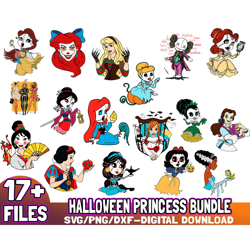 17 files disney princess halloween bundle svg, princess halloween svg,halloween pumpkin svg, instant download, high qual