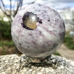 kammererite sphere 56 mm rodochrome ball mineral sphere purple stone ball by uralmountainsfinds