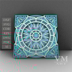 m02 - layered mandala svg file, 3d flower mandala, laser cut file mandala dxf file, layered mandala svg for cricut