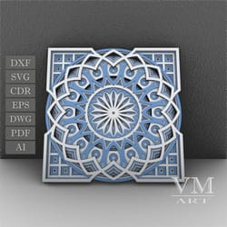 m03 - layered mandala svg file, 3d flower mandala, laser cut file mandala dxf file, layered mandala svg for cricut