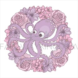 octopus wreath holiday flower bouquet vector illustration set