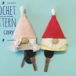 Gnome key cover crochet pattern, cozy key holder crochet, plush keychain tutorial, key caps easy quick crochet pattern