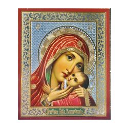 Kasperovskaya Icon of the Mother of God | Silver and Gold foiled miniature icon |  Size: 2,5" x 3,5" |