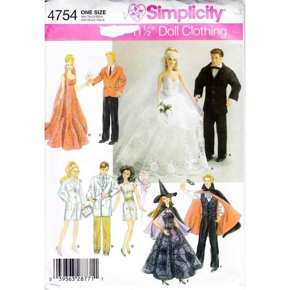 Simplicity 4754 Barbie and Ken wardrobe, sewing pattern Wedding dress.jpg
