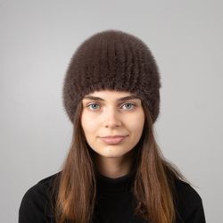 winter mink fur beanie hat from real fur mink caps