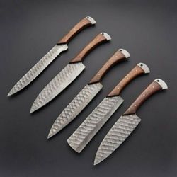 custom handmade damascus steel chef knives, kitchen knife set, damascus steel knives, handmade chef knives.
