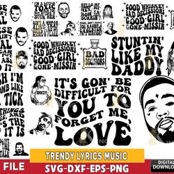 30 file Trendy Lyrics Music Svg Bundle, Trendy Singer Svg,Hip Hop Country Music, cricut, for Cricut, Silhouette, digital