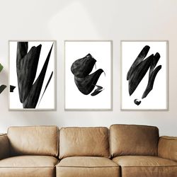 Wall Art, Black And White, Abstract Poster, Set Of 3 Prints, Digital Print, Minimalist Decor, Triptych, Monochrome Art
