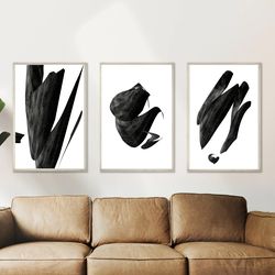 wall art, black and white, abstract poster, set of 3 prints, digital print, minimalist decor, triptych, monochrome art
