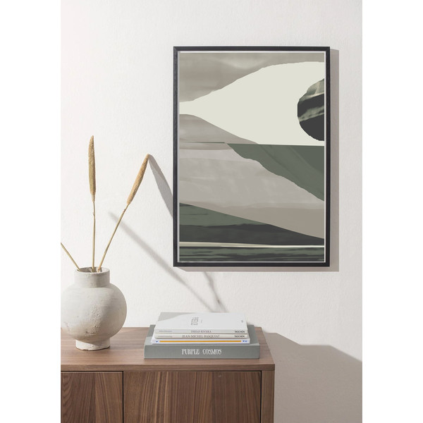 Three abstract posters in green and gray tones