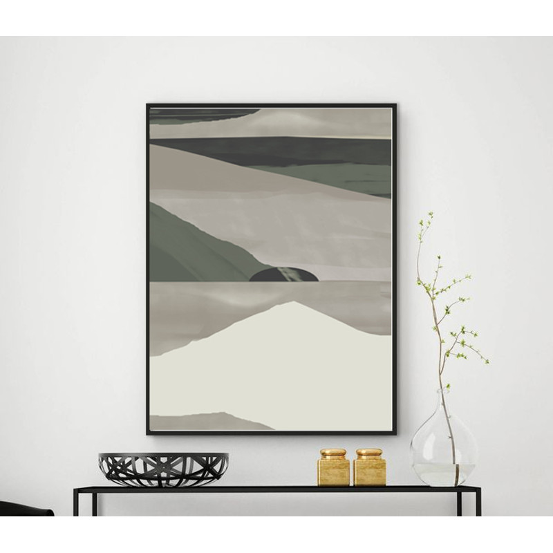 Three abstract posters in green and gray tones