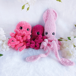 Cute jellyfish, octopus and squid set Marine plushie Sea creatures toys in Pink