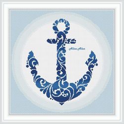 Cross stitch pattern sea Anchor silhouette ornament monochrome marine ship sailor hope counted crossstitch patterns PDF