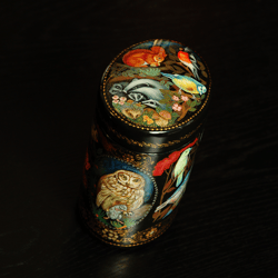 Wildlife lacquer box hand-painted flora and fauna decorative art