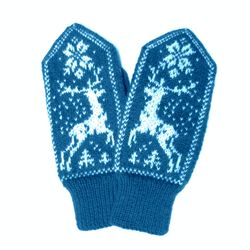 Women's mittens of merino wool hand knitted Scandinavian mittens with deer turquoise Christmas mittens gift for Her