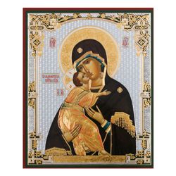 Our Lady of Vladimir | Gold and Silver foiled lithography print | Size: 5 1/4"x4 1/2"