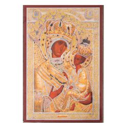 Virgin Mary of Tikhvin (Tikhvinskaya) | Silver and Gold foiled miniature icon |  Size: 2,5" x 3,5" |