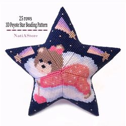 Baby Bear / 3D Peyote Star Beading PDF Pattern / Seed Bead Pattern