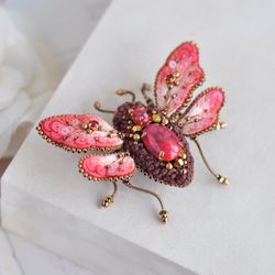 pin brooch  red cicada beatle red butterfly red fly brooch