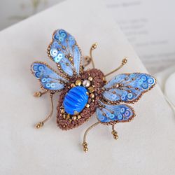 pin brooch  red cicada beatle red butterfly blue fly brooch blue pin