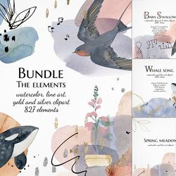 Watercolor abstract illustration clipart, wedding bundle