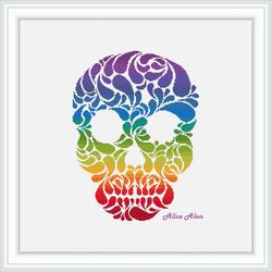 Cross stitch pattern sugar Skull silhouette Mexican ethnic rainbow ornament Halloween counted crossstitch patterns PDF