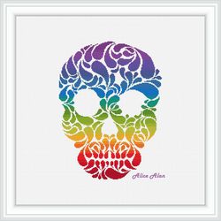 cross stitch pattern sugar skull silhouette mexican ethnic rainbow ornament halloween counted crossstitch patterns pdf